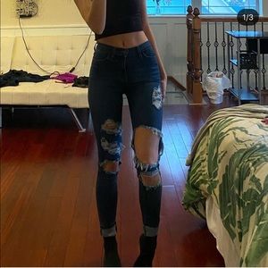 medium wash distressed jeans